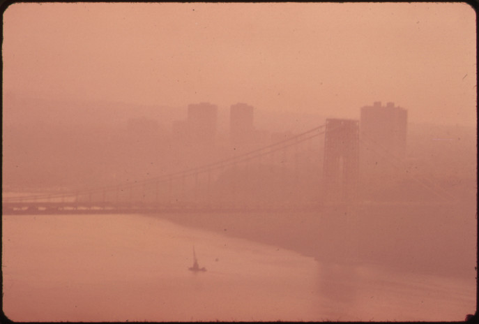 clean air george washington bridge in heavy smog 1973